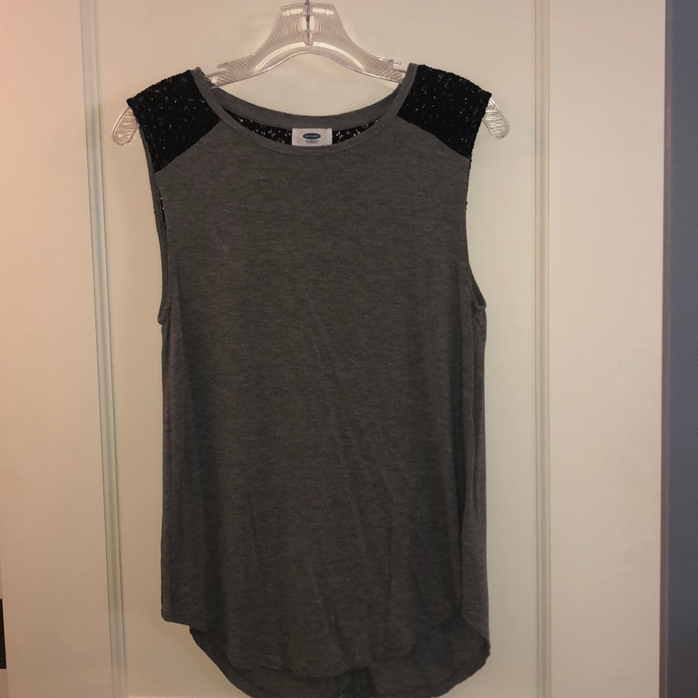 Grey and black lace-shouldered tank